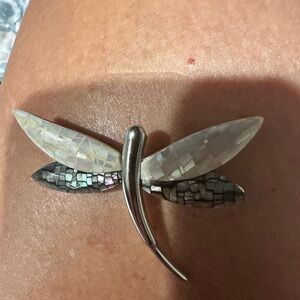 Silver and White Dragonfly Brooch